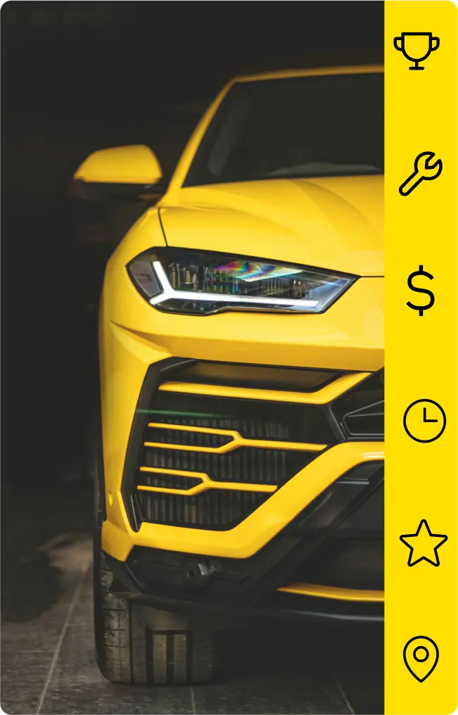 Close-up of a luxury yellow car with a modern design and sleek features