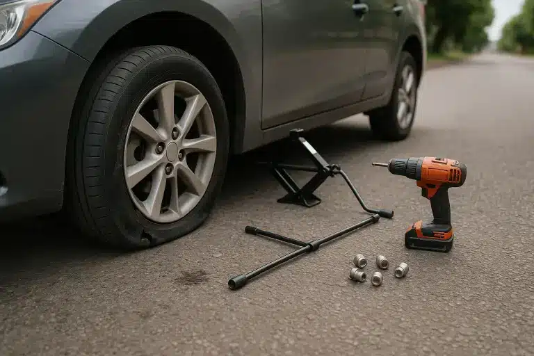 Mobile tire repair tools and equipment used for on-site tire repairs