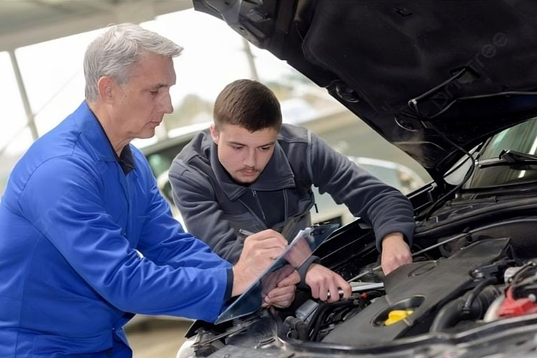 Dipstick Oil Analysis: How to Check Engine Oil Using a Dipstick 4 Two Mechanics Inspecting Car Engine Together