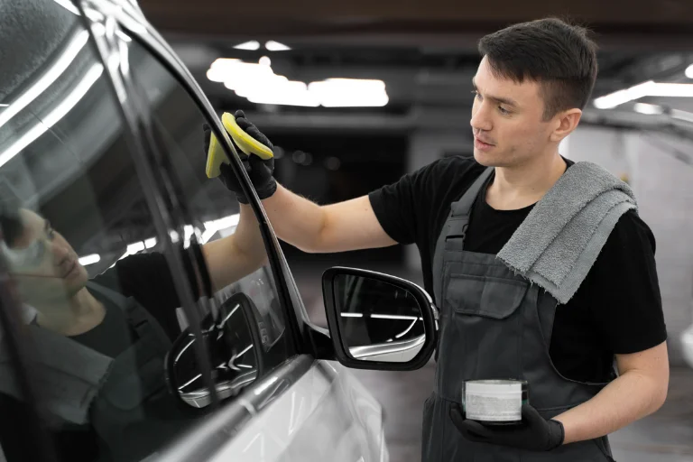 A Mechanic Doing the Coating of a Car with Wax
