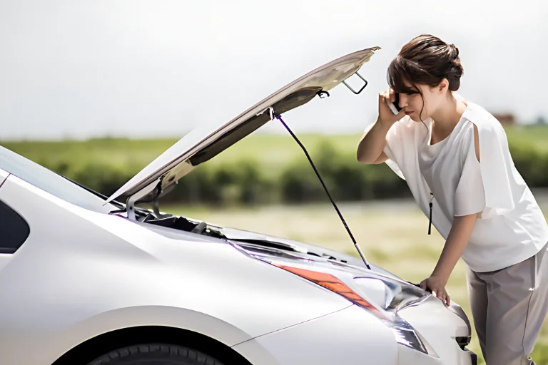 A Woman is Inspecting a Car Engine in Dallas Heat