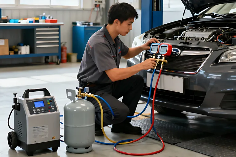 Car AC Repair Atlanta - Keep Cool in Georgia Summer 2 A Car AC Repair Technician Diagnosing the Vehicle System