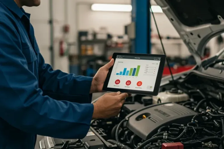 A Mechanic Showing a Live GPS Technician Tracking System