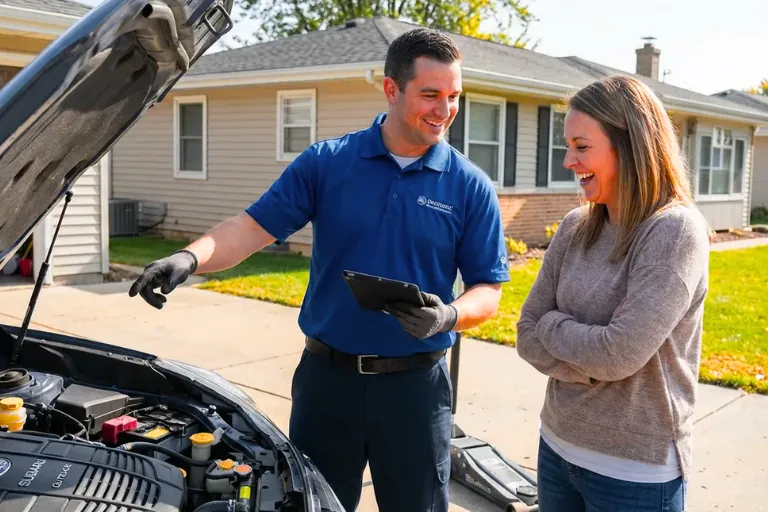 A Technician Working on a Car at Customer Location