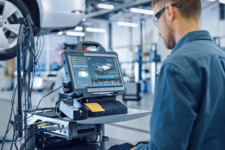 On-Site Fleet Services in Houston — How It Works 3 A Mechanic Performing Computerized Diagnostic Testing on a Vehicle