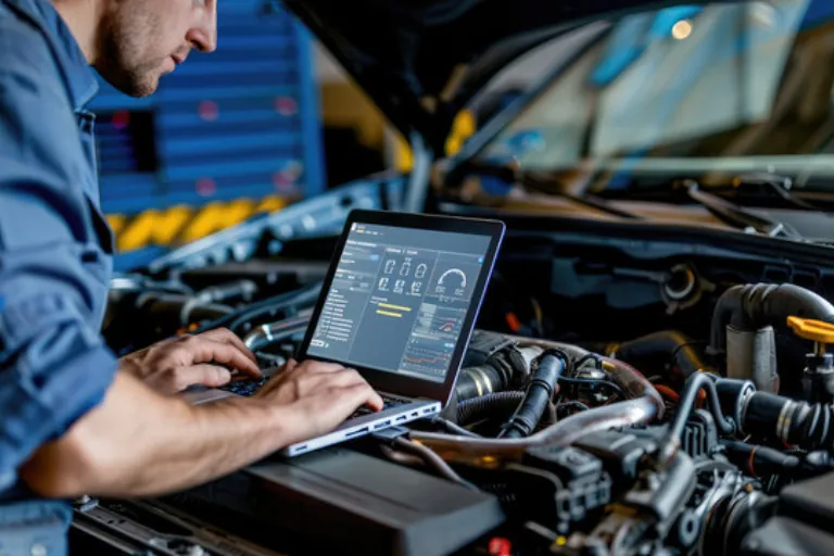 On-Site Fleet Services in Houston — How It Works 2 A Mechanic Performing Engine Diagnostics on a Fleet Vehicle
