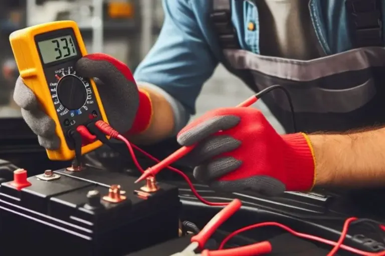 On-Site Fleet Services in Houston — How It Works 4 Technician Testing a Vehicle Battery with Testing Equipment