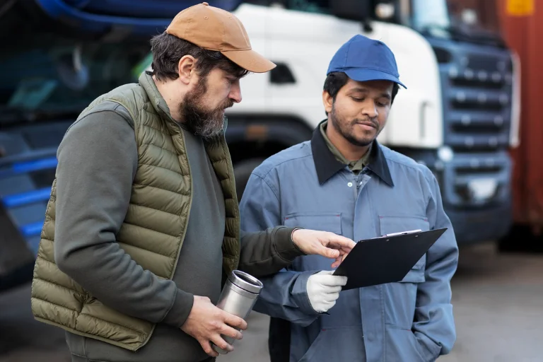 A Close-Up of Fleet Manager Reviewing Maintenance Records