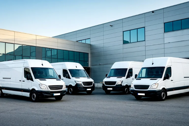 A Close-Up of Well-Maintained Fleet Vans Parked in Houston