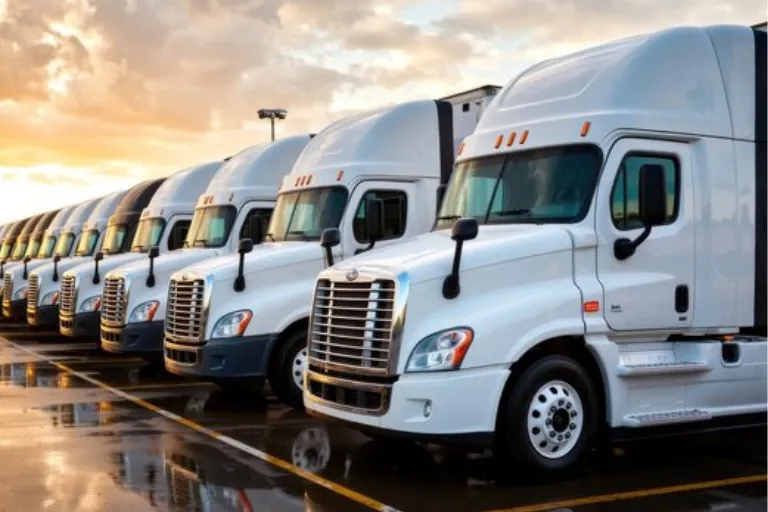 Fleet Vehicles Lined Up for a Scheduled Maintenance