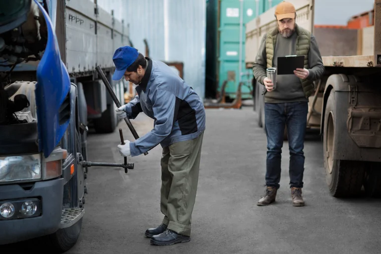 Mobile mechanic conducting an inspection at a company location