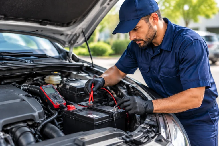 Mobile Car Battery Replacement Near You - On-Site Battery & Jump Start Service 2 A Technician inspecting a car battery